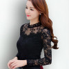 S-5XL Lace Blouse 2018 Women Blouses Shirts Elegant Black White Crochet Long Sleeve Blouse Shirt Chemise Femme Ladies Tops B803