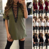 S-3XL Lace Up V -Neck Shirt Dress Summer Women Short Sleeve Loose Dresses Vestidos Sexy Casual Dress Shirts Vestido Mujer GV529 S-3XL Lace Up V -Neck Shirt Dress Summer Women Short Sleeve Loose Dresses Vestidos Sexy Casual Dress Shirts Vestido Mujer GV529