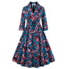S- 4XL Women Dress Vintage 1950s 60s Rockabilly Floral Print Autumn Three Quarter Elegant Plus Size Dresses Tunic Vestidos