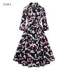 S- 4XL Women Dress Vintage 1950s 60s Rockabilly Floral Print Autumn Three Quarter Elegant Plus Size Dresses Tunic Vestidos