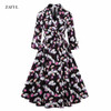 S- 4XL Women Dress Vintage 1950s 60s Rockabilly Floral Print Autumn Three Quarter Elegant Plus Size Dresses Tunic Vestidos