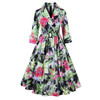 S- 4XL Women Dress Vintage 1950s 60s Rockabilly Floral Print Autumn Three Quarter Elegant Plus Size Dresses Tunic Vestidos
