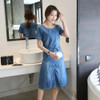 2017 Summer New Style Plus Size Women's Clothing, Ladies Lace Up Casual Short Sleeves Denim Dress, Vintage Elegant Jeans Dresses
