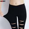 2017 new fashion spring Women Denim Skinny Cut Pencil Pants Mid Waist Stretch Jeans Trousers Cotton hole Women's pants