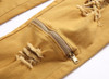 2017 New Fashion Khaki Color Jeans Men Slim Knee zipper Designer Soft Denim Jeans homme Wholesale Ripped Jeans For Men