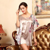 2016 Summer Silk Sexy Nightgowns Women Elegant Sleepshirts Printed Plus Size Lounge Butterfly Sleeves Coffee Female Nightdress