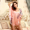 2016 Summer Silk Sexy Nightgowns Women Elegant Sleepshirts Printed Plus Size Lounge Butterfly Sleeves Coffee Female Nightdress