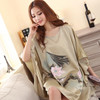 2016 Summer Silk Sexy Nightgowns Women Elegant Sleepshirts Printed Plus Size Lounge Butterfly Sleeves Coffee Female Nightdress