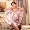 2016 Summer Silk Sexy Nightgowns Women Elegant Sleepshirts Printed Plus Size Lounge Butterfly Sleeves Coffee Female Nightdress