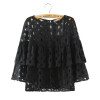 2016 Summer Plus Size Women Short Blouses Shirts o neck 3/4 sleeve lace hollow out loose ruffles blouse ladies tops White Black