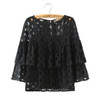2016 Summer Plus Size Women Short Blouses Shirts o neck 3/4 sleeve lace hollow out loose ruffles blouse ladies tops White Black
