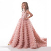 Flower Girl Dresses Tutu Blush Pink Tiered Beading Pearls Kids Evening Gowns Ball Gown Girls First Communion Dresses For Girls