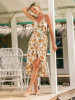 Floral Printed Condole Belt Bohemia Dress