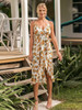 Floral Printed Condole Belt Bohemia Dress