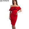 2016 New Ruffles Slash Neck Summer Dress Women Off Shoulder Casual Dress Sexy Vestidos Black Red Blue Club Party Dresses