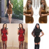 2017 Summer Short Sleeve Slim Party Mini Dress Casual Ladies Vestido Vintage Women Brown Tight Faux Suede Bodycon Dresses