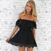 2017 Summer Sexy Women's Dress Casual Short-sleeved Waist Elastic Strapless Slash Neck Chiffon Lace Women Beach Dresses vestidos