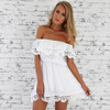 2017 Summer Sexy Women's Dress Casual Short-sleeved Waist Elastic Strapless Slash Neck Chiffon Lace Women Beach Dresses vestidos