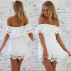 2017 Summer Sexy Women's Dress Casual Short-sleeved Waist Elastic Strapless Slash Neck Chiffon Lace Women Beach Dresses vestidos