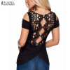 2017 Summer Sexy Women Blusas Vintage Lace Crochet Short Sleeve Hollow Backless Off Shoulder Tee Tops Solid Blouse Shirts