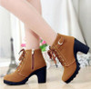 2016 New Autumn Winter Women Boots High Quality Solid Lace-up European Ladies shoes PU Leather Fashion Boots Free Shipping