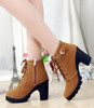 2016 New Autumn Winter Women Boots High Quality Solid Lace-up European Ladies shoes PU Leather Fashion Boots Free Shipping