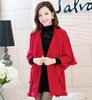 2016 New Autumn Winter Style Women Cashmere Poncho Cape Coat Fake Fox Fur Oversized Long Knitted Cardigan Sweater MY14