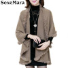 2016 New Autumn Winter Style Women Cashmere Poncho Cape Coat Fake Fox Fur Oversized Long Knitted Cardigan Sweater MY14