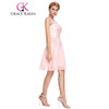 Grace Karin Short Prom Dress 2017 O Neck Sexy Chiffon Sleeveless Knee Length Junior School Prom Gown Special Occasion Dresses