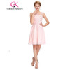 Grace Karin Short Prom Dress 2017 O Neck Sexy Chiffon Sleeveless Knee Length Junior School Prom Gown Special Occasion Dresses