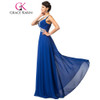Grace Karin Royal Blue Evening Dresses Deep V Neck Chiffon Sequin Elegant Long Evening Gowns Formal Party Dresses Robe De Soiree