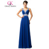 Grace Karin Royal Blue Evening Dresses Deep V Neck Chiffon Sequin Elegant Long Evening Gowns Formal Party Dresses Robe De Soiree