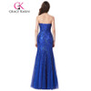 Grace Karin Prom Dress Long 2017 Royal Blue Mermaid Evening Gowns Sweetheart Sexy Strapless Ballkleider Lang Tulle Prom Dresses