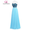 Grace Karin Pretty Adult Blue Bridesmaid Dresses 100% Real Sweetheart Chiffon Lace Long Bridesmaid Gown Formal Dress Clearance