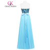 Grace Karin Pretty Adult Blue Bridesmaid Dresses 100% Real Sweetheart Chiffon Lace Long Bridesmaid Gown Formal Dress Clearance