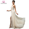 Grace Karin Long Beige Evening Dresses 2017 Deep V-Neck High-Slit Chiffon Open back Party Dresses Formal Gowns robe de soiree