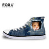 FORUDESIGNS 2017 Hot Women's High Top Vulcanize Shoes Cute 3D Animal Cat Denim Printed Classic Woman Casual Lace-up Canvas Shoes
