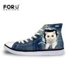FORUDESIGNS 2017 Hot Women's High Top Vulcanize Shoes Cute 3D Animal Cat Denim Printed Classic Woman Casual Lace-up Canvas Shoes