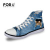 FORUDESIGNS 2017 Hot Women's High Top Vulcanize Shoes Cute 3D Animal Cat Denim Printed Classic Woman Casual Lace-up Canvas Shoes