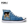 FORUDESIGNS 2017 Hot Women's High Top Vulcanize Shoes Cute 3D Animal Cat Denim Printed Classic Woman Casual Lace-up Canvas Shoes