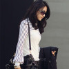 Formal Elegant Office Lady Women Black White Striped Blouses Bow Bowknot Long Sleeve Shirt Tops Blouse Tops S M L