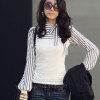 Formal Elegant Office Lady Women Black White Striped Blouses Bow Bowknot Long Sleeve Shirt Tops Blouse Tops S M L