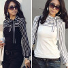 Formal Elegant Office Lady Women Black White Striped Blouses Bow Bowknot Long Sleeve Shirt Tops Blouse Tops S M L