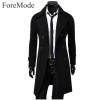 ForeMode 2017 Trench Coat Men Solid Color Long Trench Coat Mens Trench Coat Slim Fit Trench Double Breasted Overcoat 3 Colors