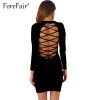 Forefair Sexy Backless Cross Lace Up Dress For Women Night Clubwear Party Dresses 2017 Autumn Long Sleeve Slim Bodycon Dress
