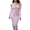 ForeFair New Women Off Shoulder Backless Sexy Bandage Bodycon Party Dresses Women Long Sleeve Midi Halter Autumn Dress