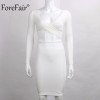 ForeFair Long Sleeve Bandage Bodycon Midi Dress Club Wear Elastic Cotton Elegant Sexy Pencil Party Dresses Blue Black White