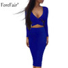 ForeFair Long Sleeve Bandage Bodycon Midi Dress Club Wear Elastic Cotton Elegant Sexy Pencil Party Dresses Blue Black White