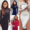 2016 Sexy Women Lace Dress Autumn Winter Long Sleeve High Neck Bodycon Dress Black Club Dress Red Party Dress Vestidos Robe Sexy 2016 Sexy Women Lace Dress Autumn Winter Long Sleeve High Neck Bodycon Dress Black Club Dress Red Party Dress Vestidos Robe Sexy