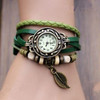 2016 Relogio Feminino Womens Bracelet Watch Weave Wrap Leather Leaf Beads Quartz Wristwatch Watches Clock Relojes Mujer